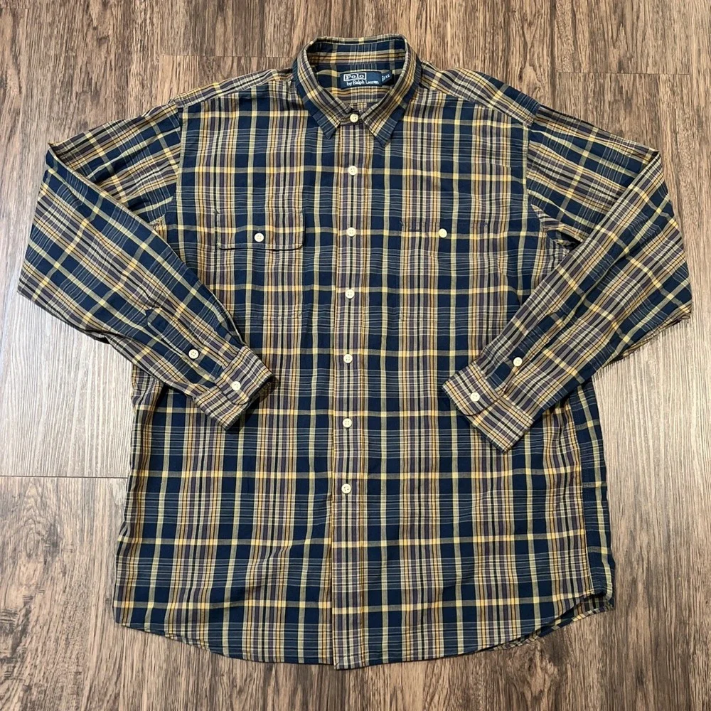 Polo Ralph Lauren Mens Plaid Long Sleeve Button Down Shirt 100% Cotton Size XL